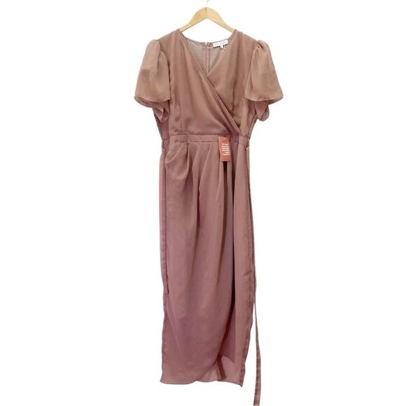 NWT Ivy City Co Lillie Dress Dusty Rose Size Large Flutter Sleeve Chiffon Midi - Picture 4 of 15